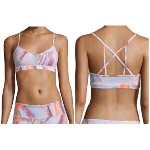 ALO Yoga Goddess Sports Bra Modernist Multi Watercolor V Neck Sweetheart Size S